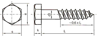 DIN 571 Hex Wood Screws drawing