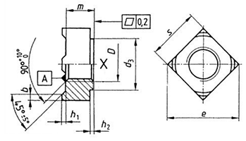 DIN 928 Square Weld Nuts drawing